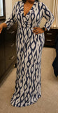 Blue & White Printed Maxi Dress