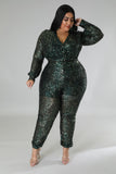 Boss Bae Sequin Jumpsuit Green